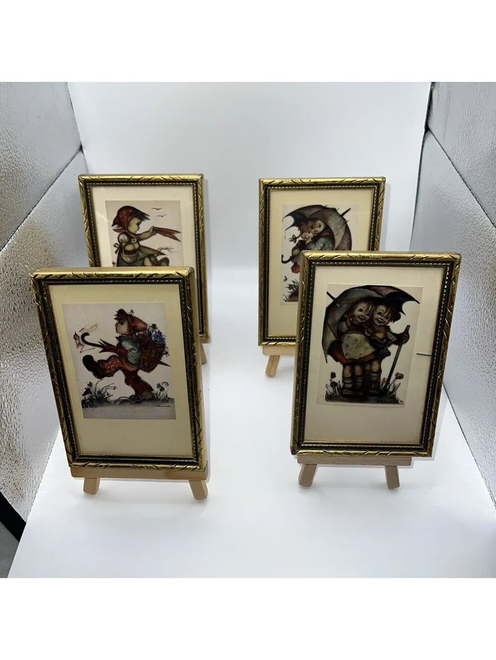 Set Of 4 Hummel Pictures 3.5” X 5” With Easels